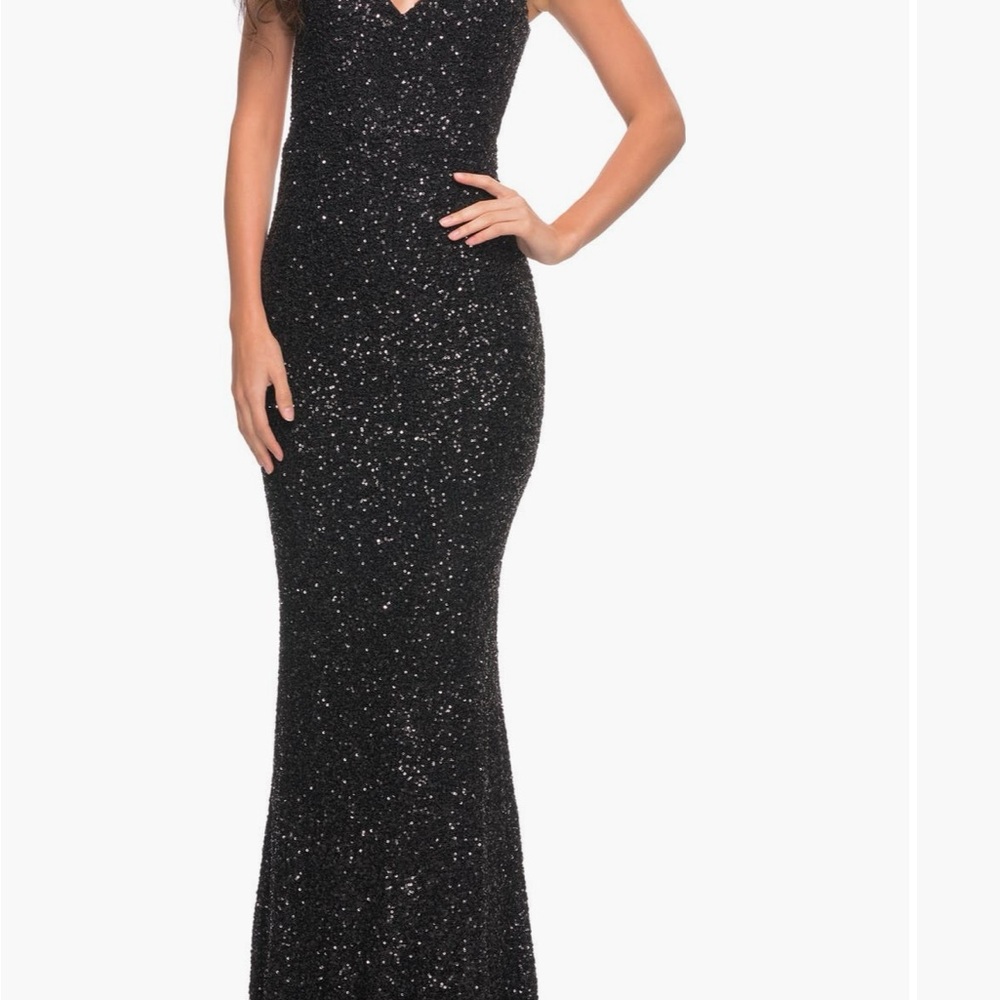 La Femme Black Sequin Gown